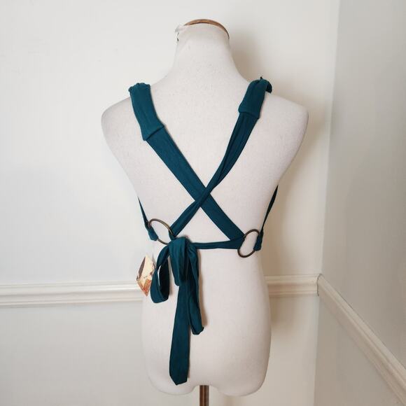 New Culture Shop Crop Top One Size Womens Blue Green Boho Tie Back Hippie Beach - Picture 5 of 9